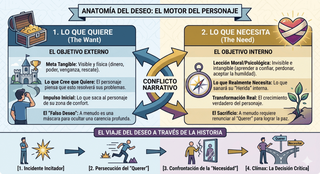 EL DESEO Y LA NECESIDAD EN EL DESARROLLO DE TU HISTORIA esquema desarrollo del personaje