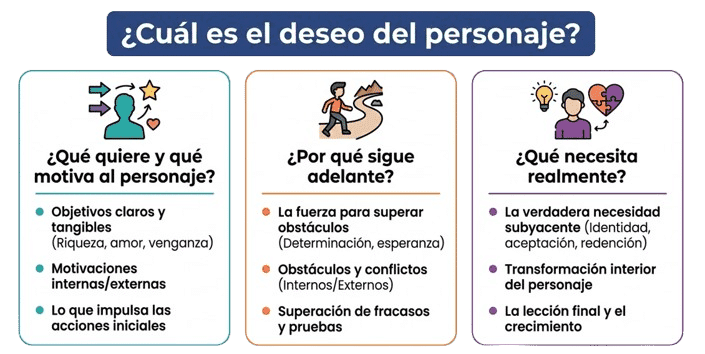 esquema sobre los deseos del personaje de una novela