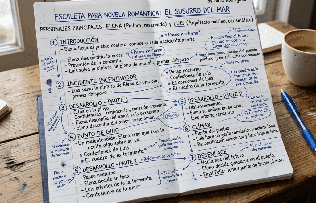 CÓMO HACER LA ESCALETA DE UNA NOVELA escaleta de ejemplo novela romantica